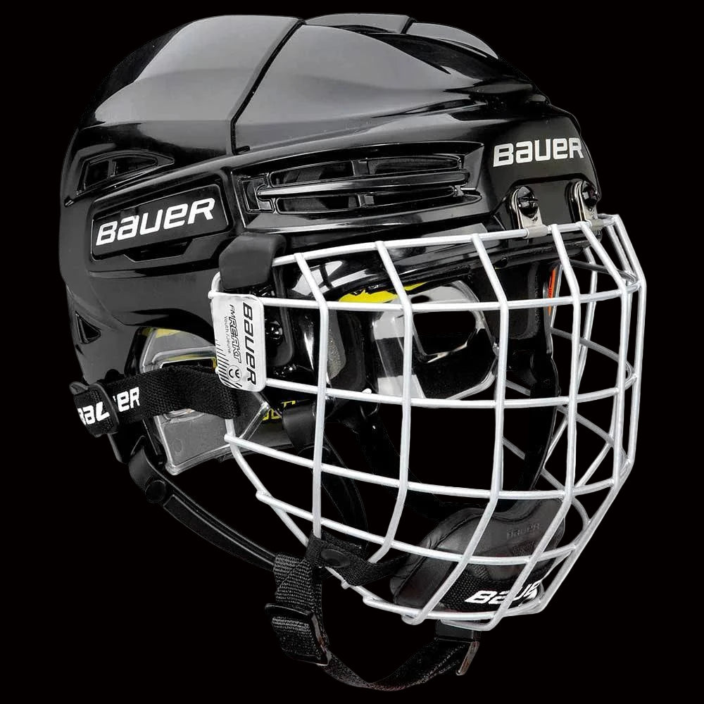 Bauer Re-Akt 100 Youth Hockey Helmet Combo with facemask, black, certified protection.