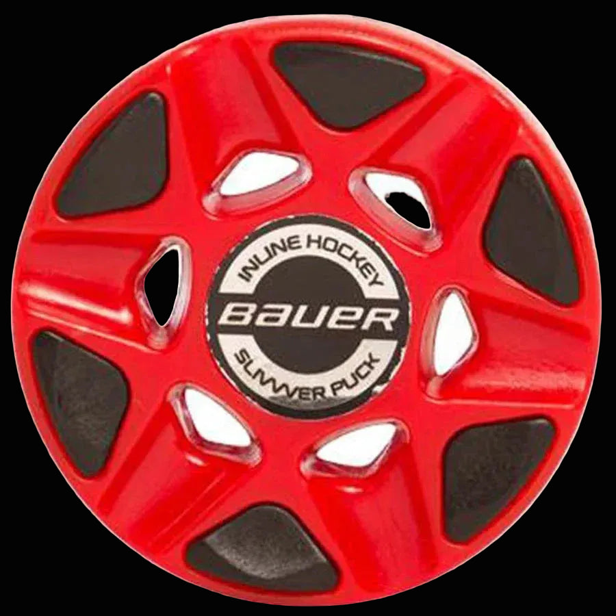 Bauer Slivver Inline Hockey Puck, red with black accents, official IIHF puck.