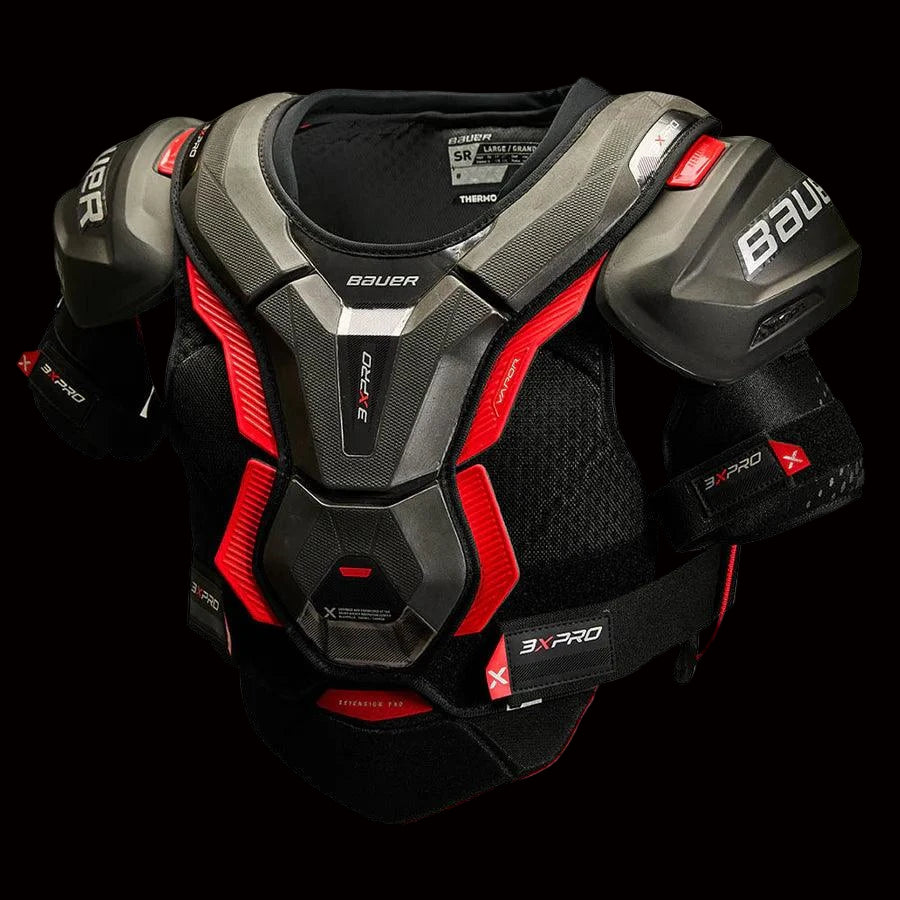 Bauer Vapor 3X Pro Shoulder Pads with AEROLITE cap technology and VENTAPRENE vest for elite protection.