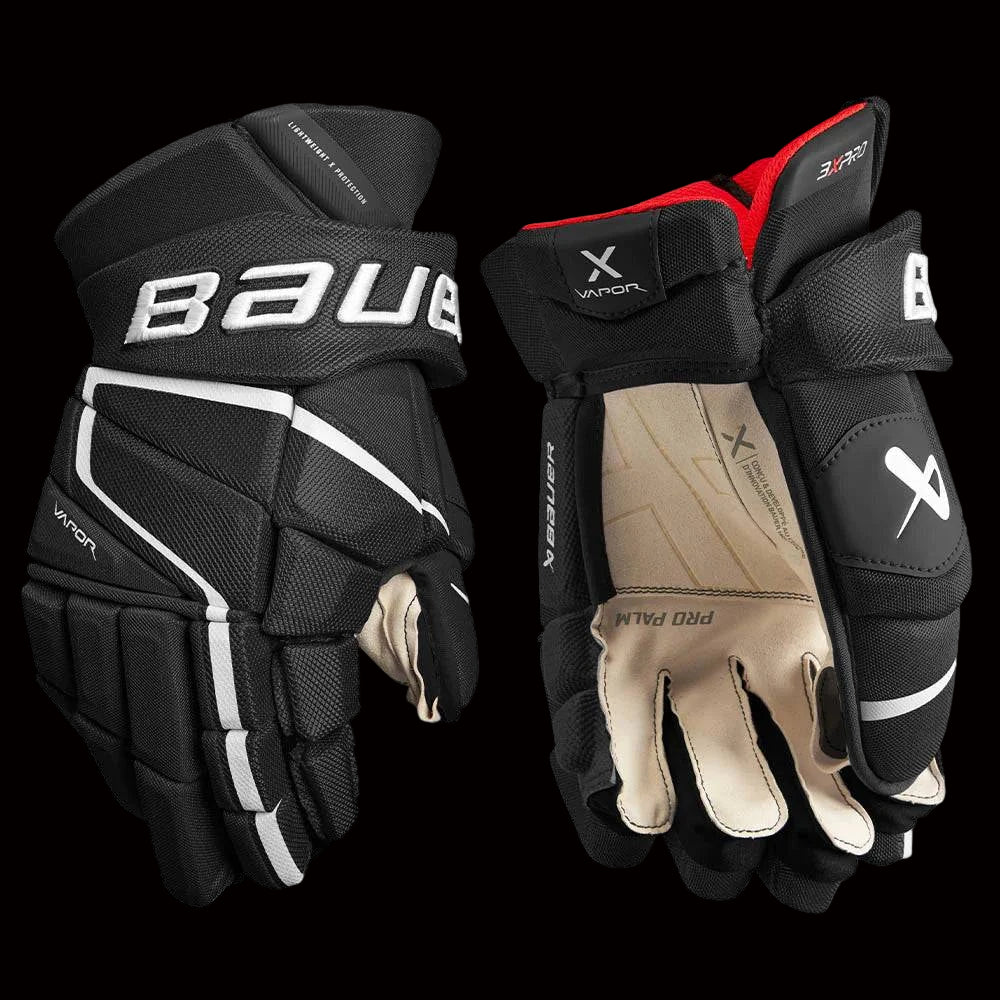 Bauer Vapor 3X Pro Hockey Gloves, elite-level protection, pro-style comfort, durable PRO palm.