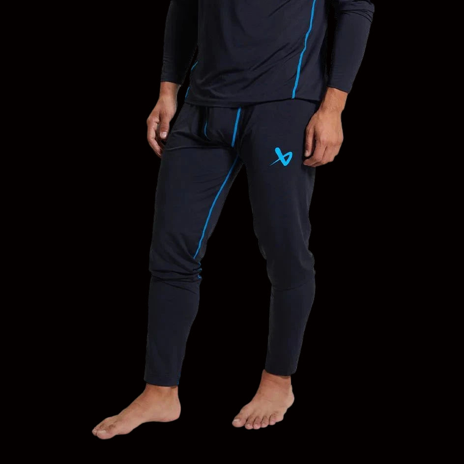 Black Bauer Basic Base Layer Pant with blue accents offering moisture wicking and comfort.