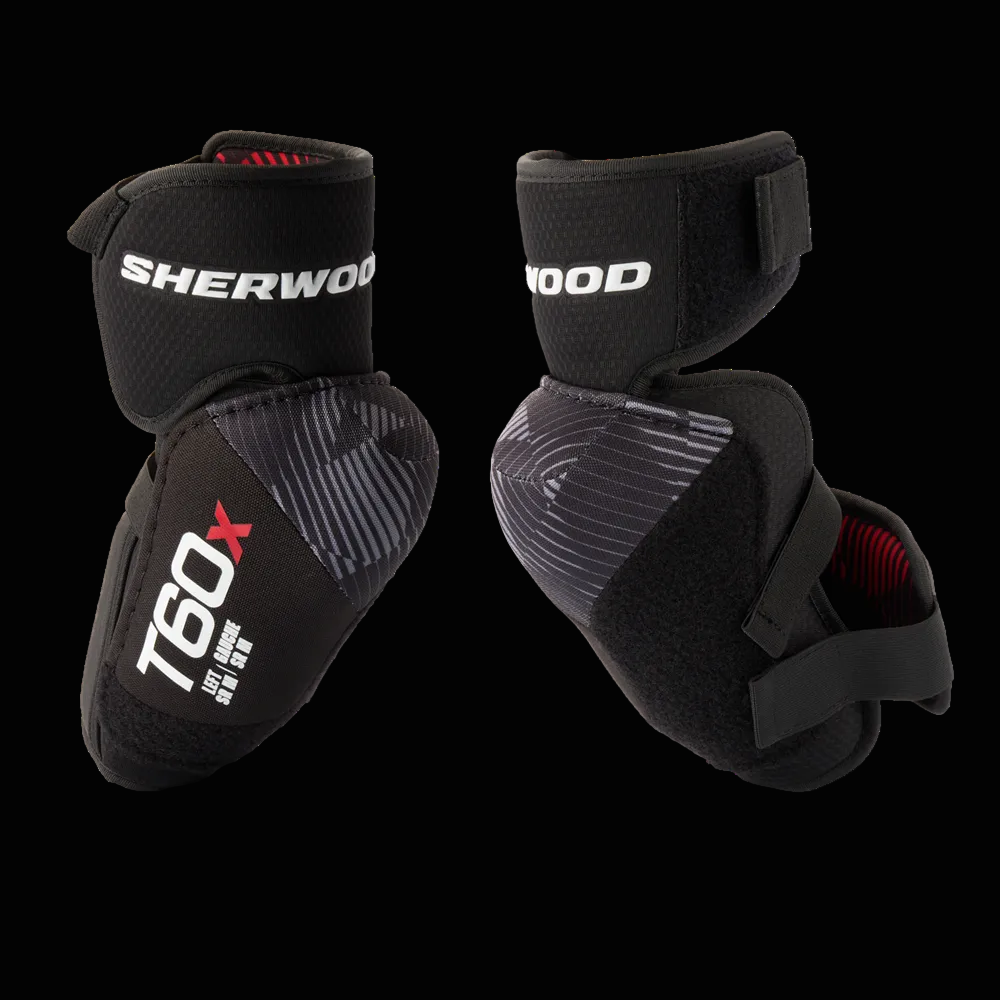Black elbow pads with Sherwood branding on a white background
