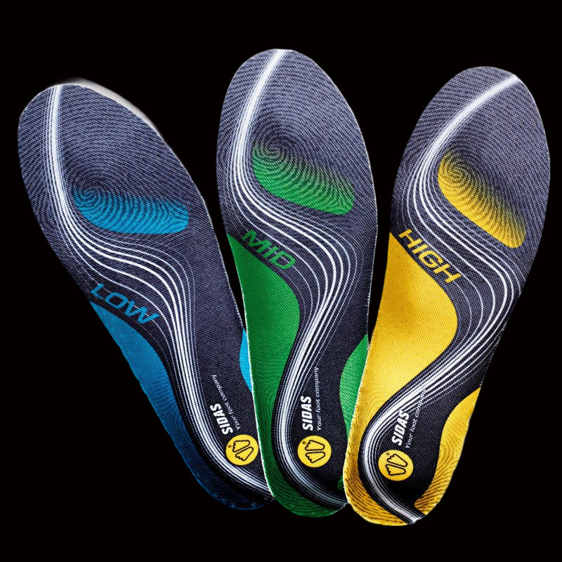 Sidas 3Feet® Activ' Mid insoles for mid-arched feet, slim design, dynamic forefoot flex, enhanced heel cushioning.