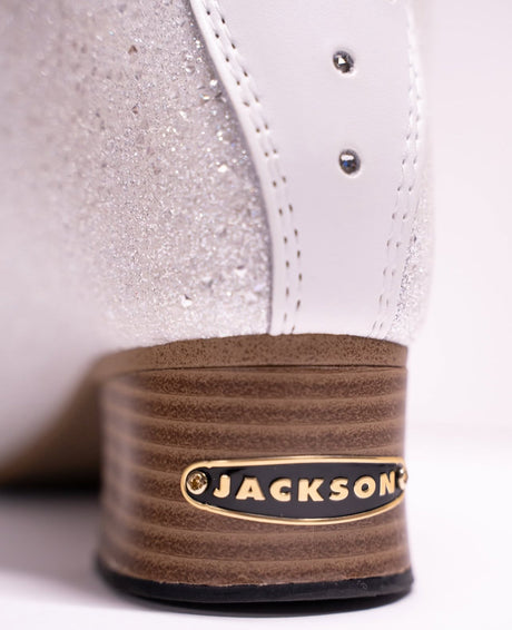 jackson Synergy Sparkle figure skating boots in white with sparkle finish
