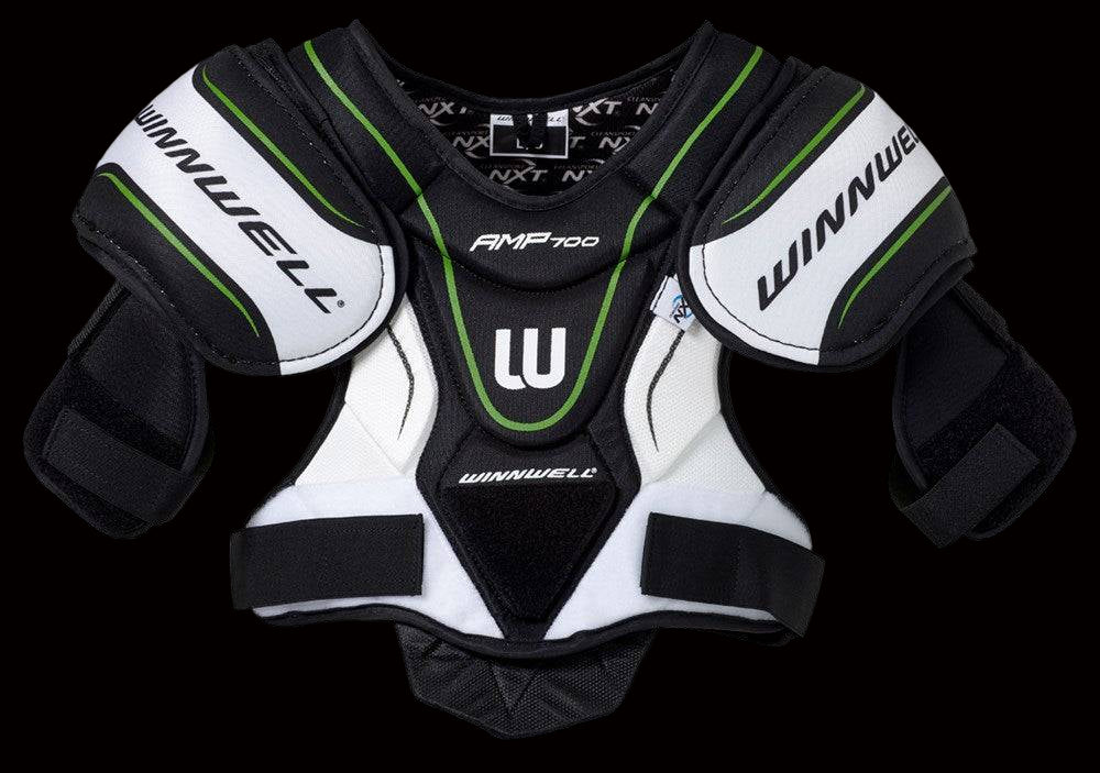 Hockey shoulder pads with Winnwell branding on a white background