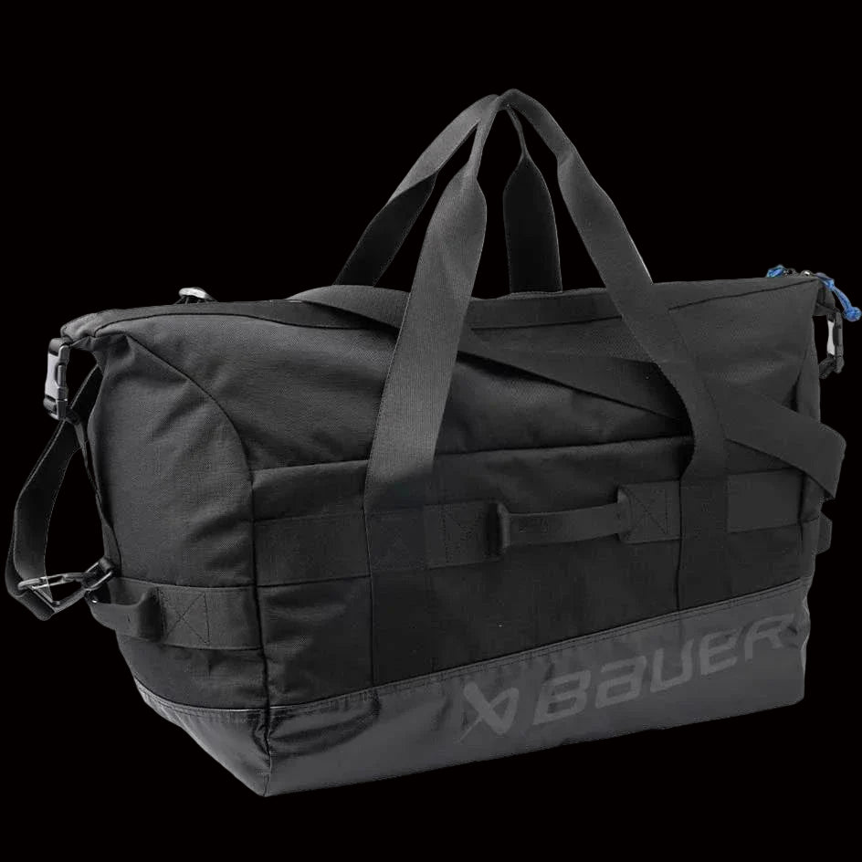 Bauer S24 Elite Duffle Bag, black, with spacious main compartment, side zipper for essentials.