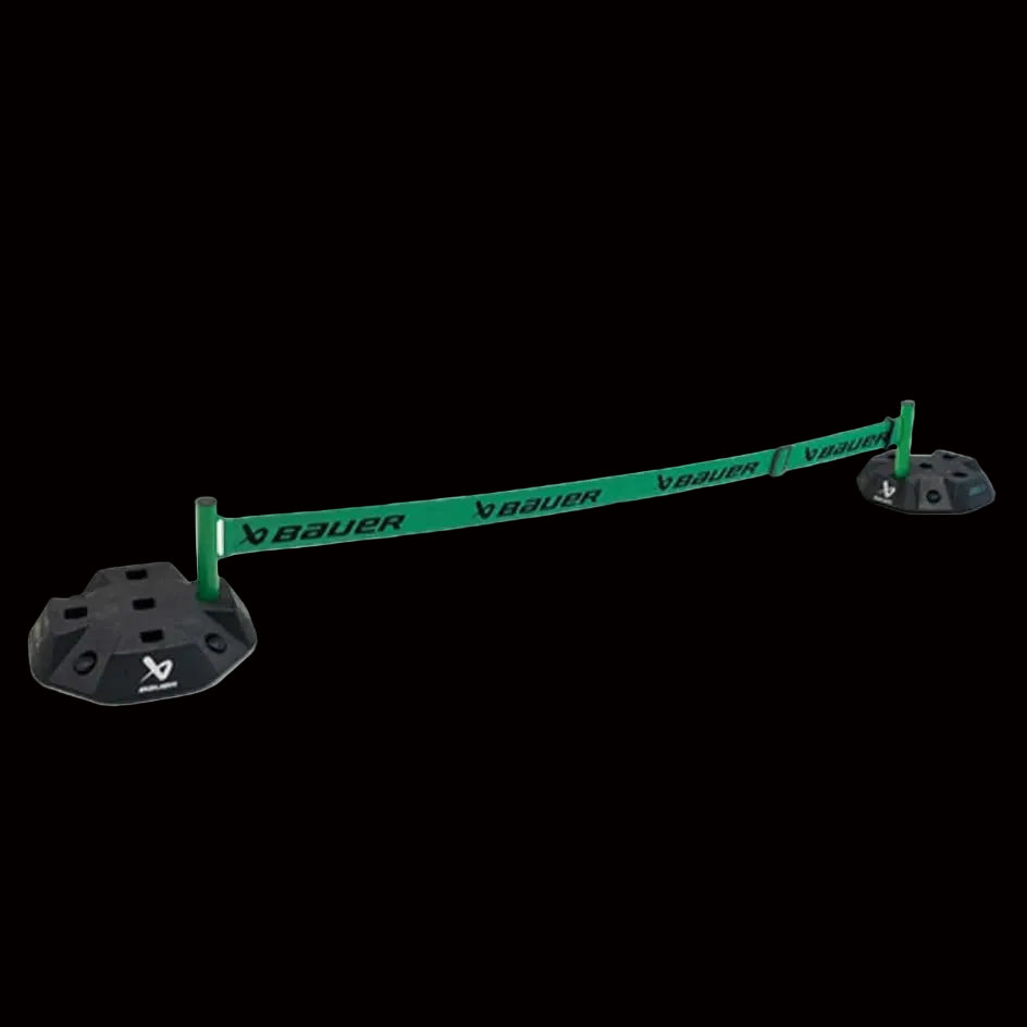 A Bauer branded modular training centre dangler strap with a green strap and black base.