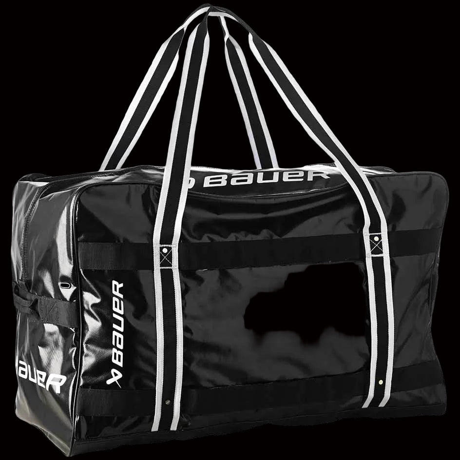 Bauer Pro Carry Bag with durable Pro-Tarp materials and YKK zippers, featuring ventilation grommets and internal mesh pockets for accessories.