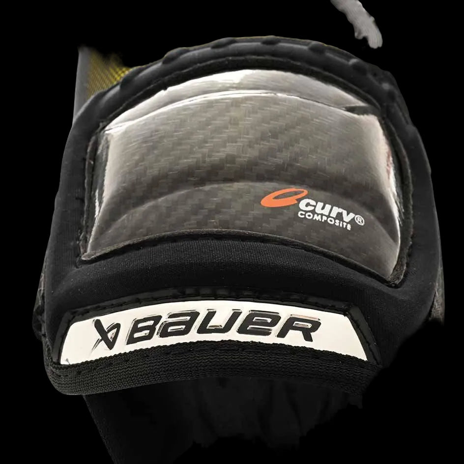 Bauer Supreme MACH Elbow Pads with Curv Composite technology for flexibility and impact absorption.