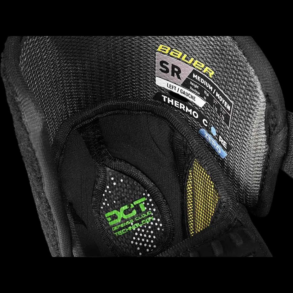 Bauer Supreme MACH Elbow Pads interior view with labels and technology features.