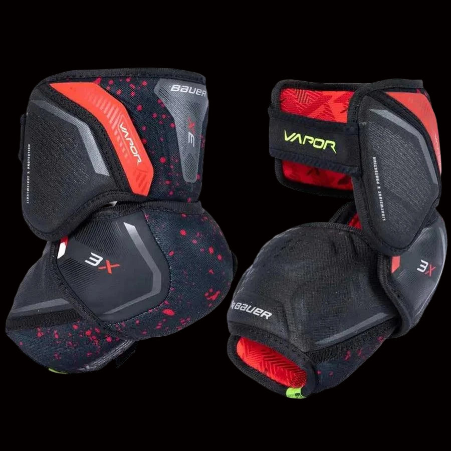 Bauer 3X Elbow Pads with 3-piece cap, independent bicep construction, and THERMOCORE Zero liner for odor control.