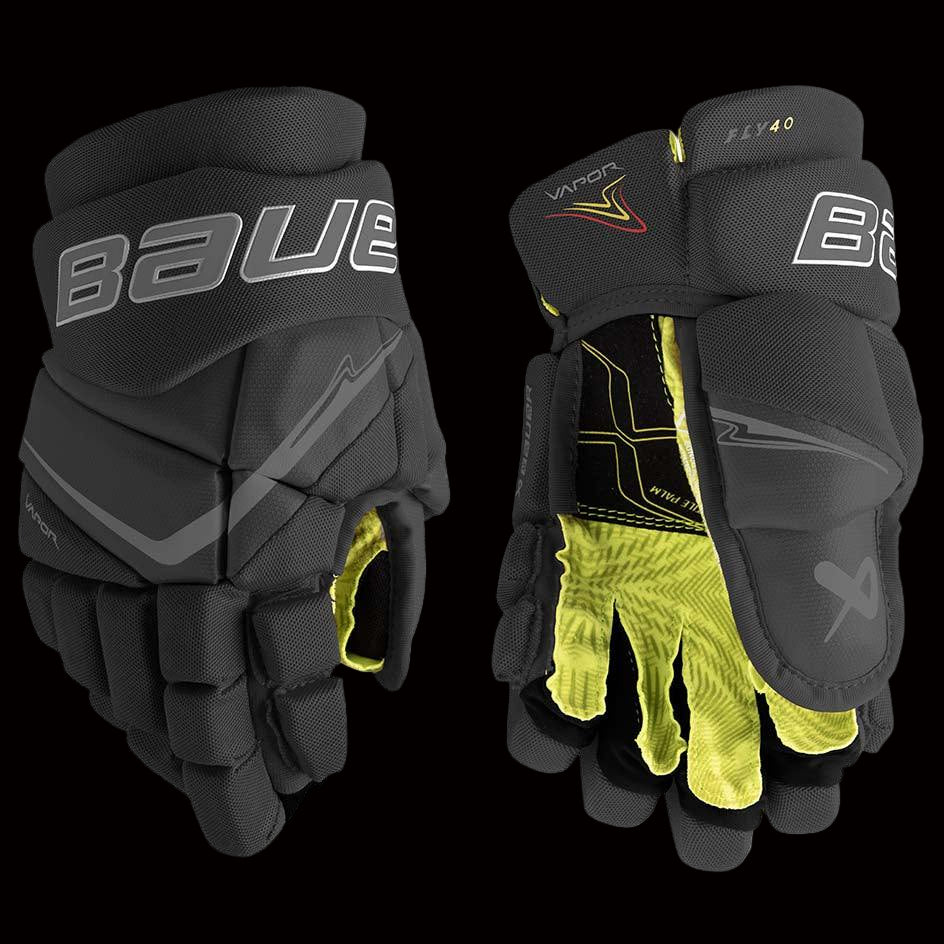 Bauer Vapor Fly40 junior hockey gloves in all black colorway front view