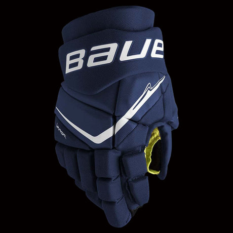 Bauer Vapor Fly40 junior hockey gloves in navy blue colorway front view