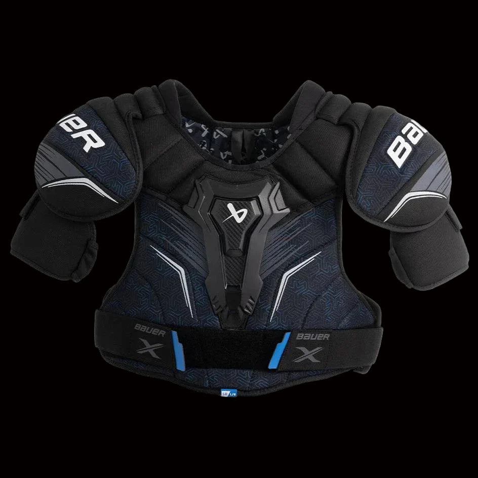 Bauer X S24 Shoulder Pads with molded sternum and FlexCell foam for impact protection, designed for recreational players.