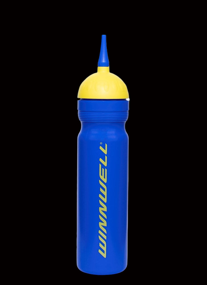 Winnwell Water/Drink Bottle 1LT, blue with yellow cap and spout.