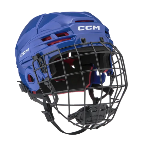 CCM Tacks 70 Helmet Combo for young hockey players, blue shell.