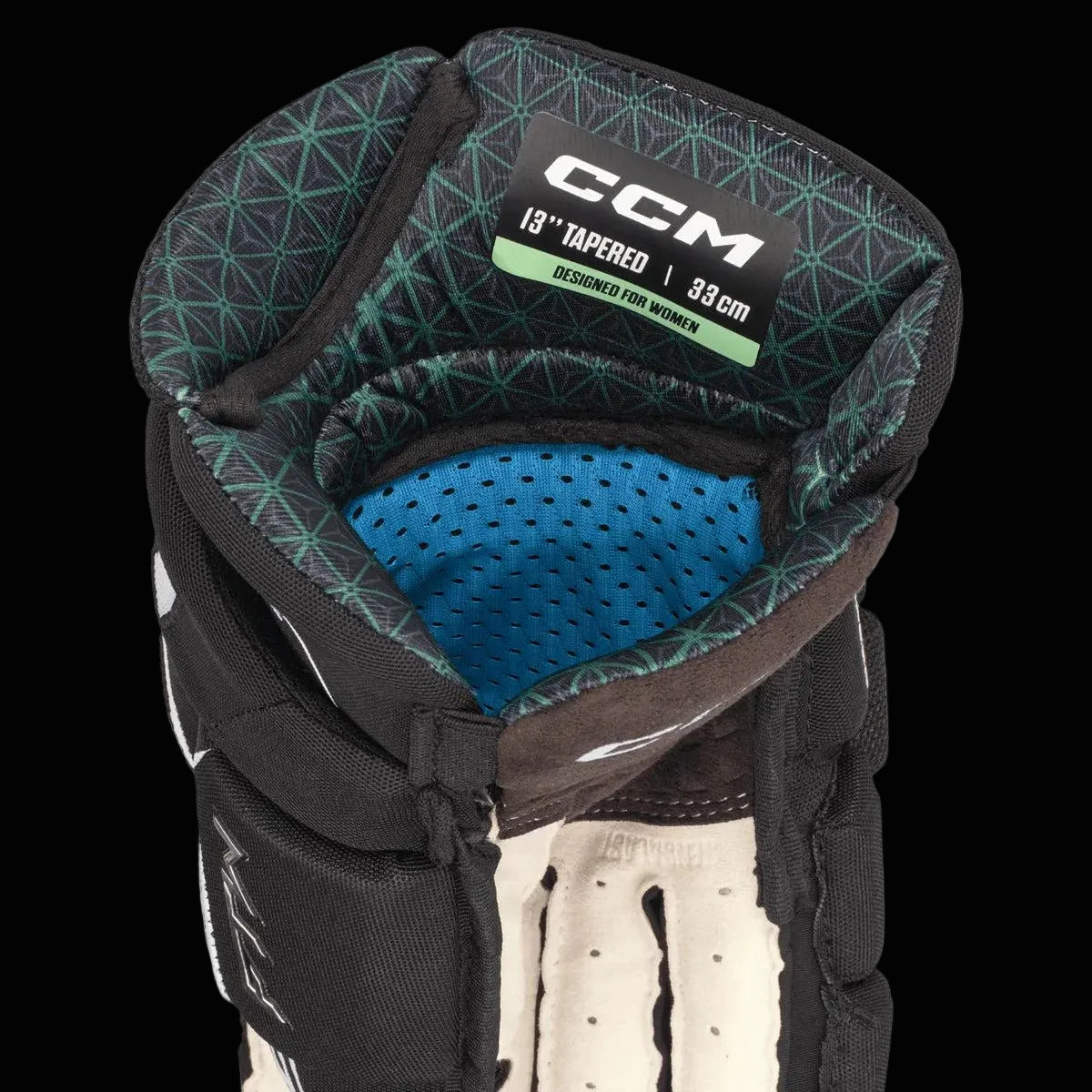 Women's CCM FTW Hockey Gloves with tapered fit and ventilation system for pro-level protection and comfort.