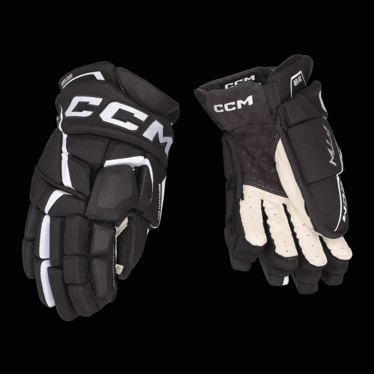 CCM Jetspeed FTW Women's Hockey Gloves, black, lightweight, breathable, tapered fit, pro-level protection, enhanced mobility.