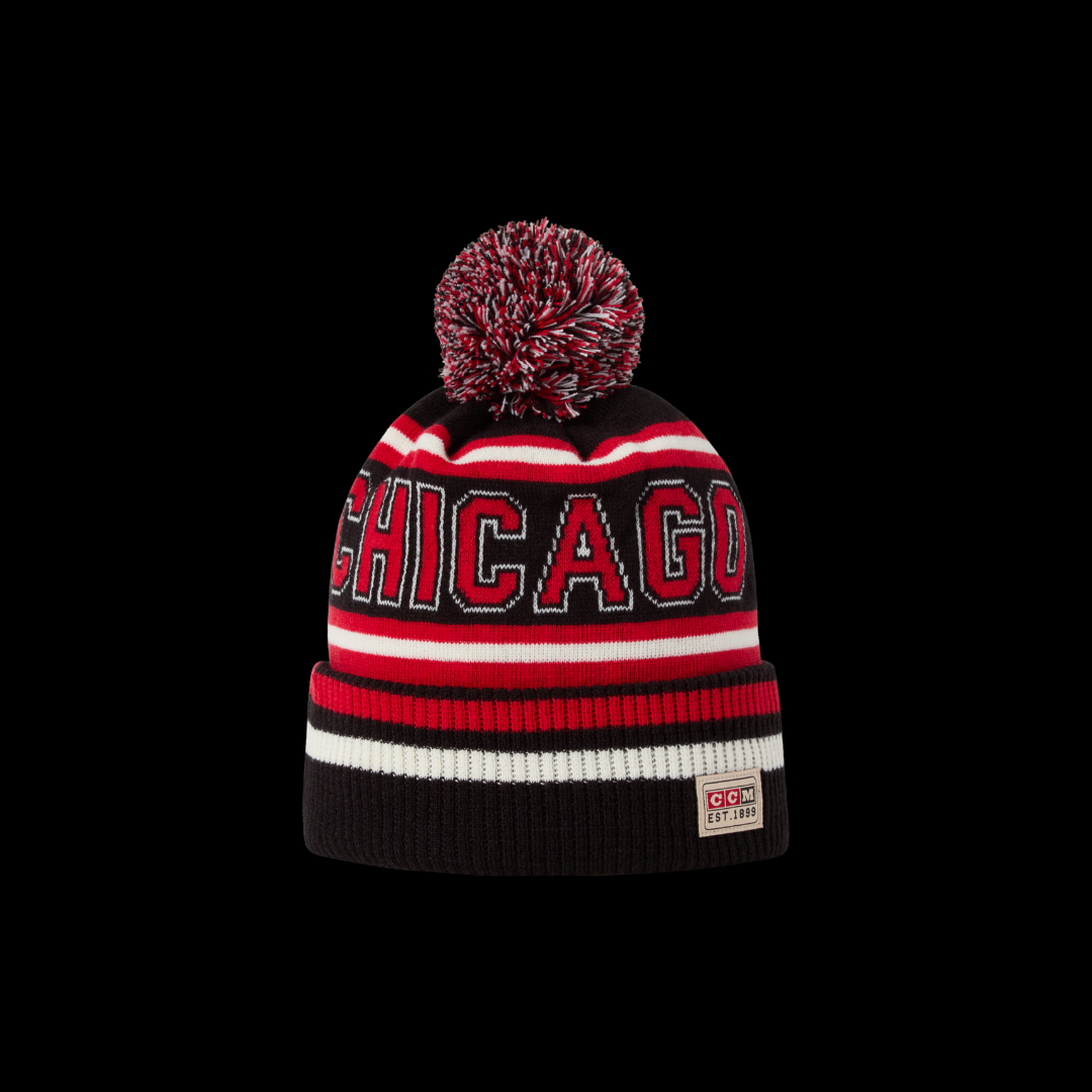 CCM HPM26 Chicago Fleeced Pom Knit Hat Black – Adult