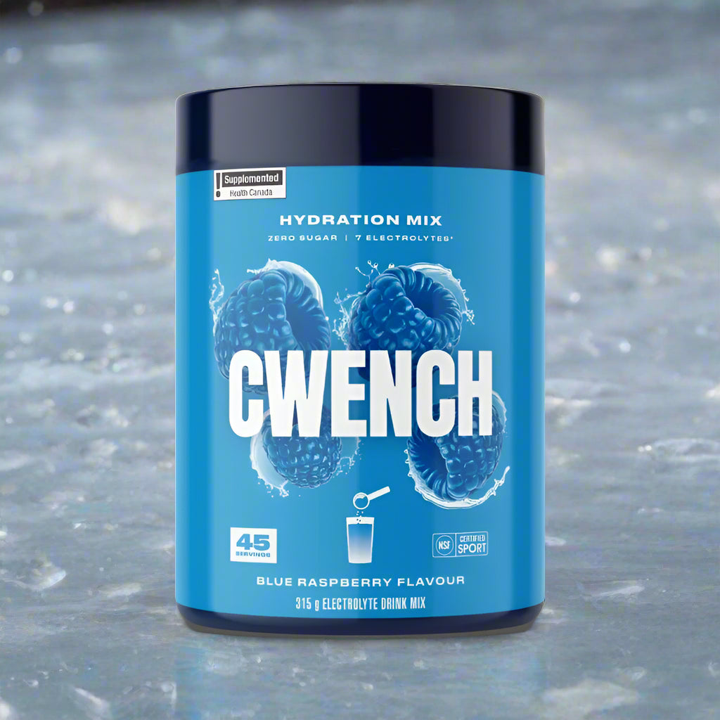 CWENCH Electrolyte Mix 315g in Blue Raspberry flavor for hydration and performance boost.