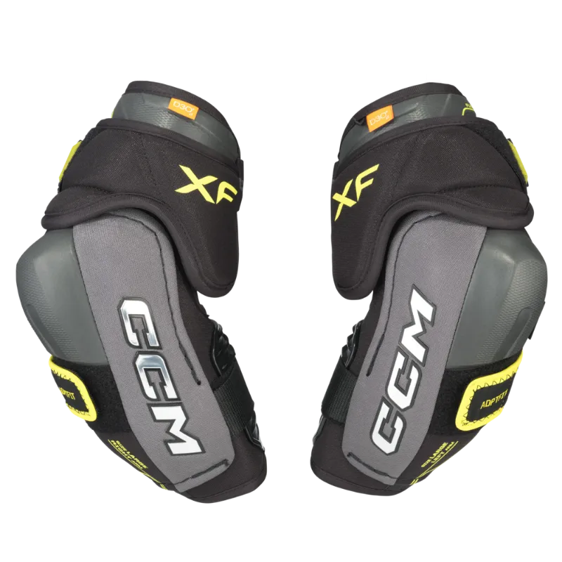 CCM Tacks XF Senior Elbow Pads with anatomical design and impact-dissipating shell.