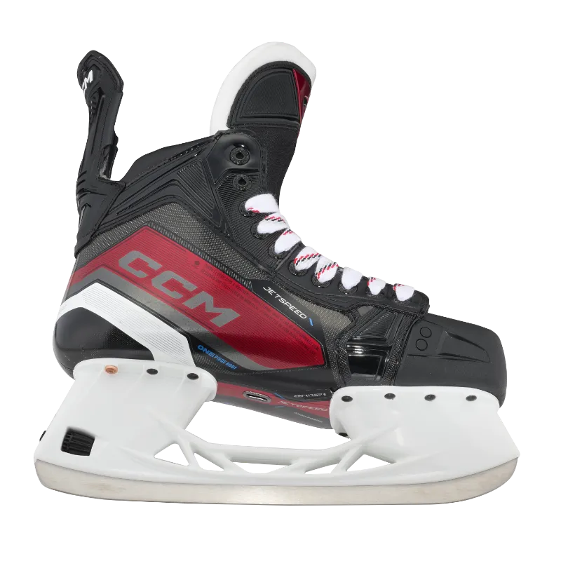 CCM Jetspeed FT680 Intermediate Hockey Skates with black, red, and white design.