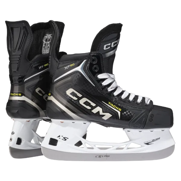 Intermediate CCM Tacks XF 80 Hockey Skates with one-piece boot construction and XS PRO Stainless runners.