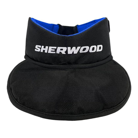 Sherwood cut protective neck guard collar with bib, adjustable and certified, featuring Velcro closure.