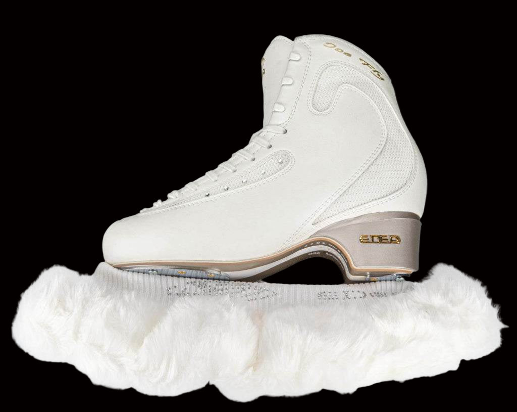 Edea Eco Fur Blade Covers with synthetic mink and rhinestone logo.