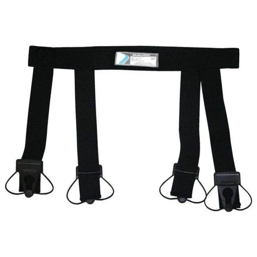 black bauer hockey garter belt on white background