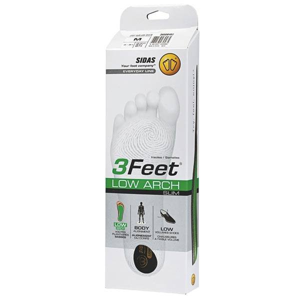 SIDAS 3FEET SLIM INSOLE packaging with low arch design.