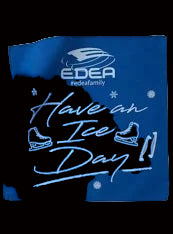Edea Blade Towel, blue microfiber skating towel with ice skate design.