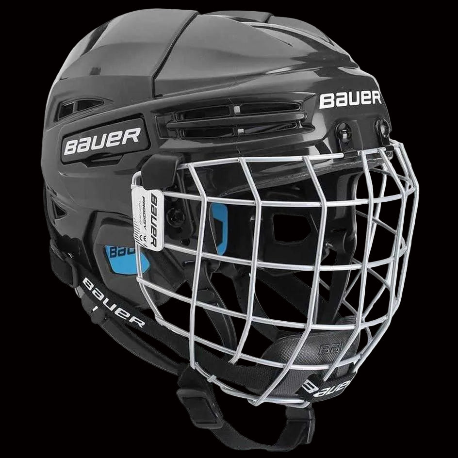 Bauer Prodigy Youth Hockey Helmet combo with shell adjustment and facemask.