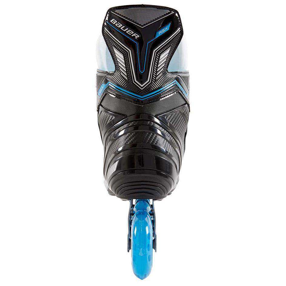 Bauer RSX Senior Inline Hockey Skates rear view showcasing the injected weave quarter panel and HI-LO chassis.