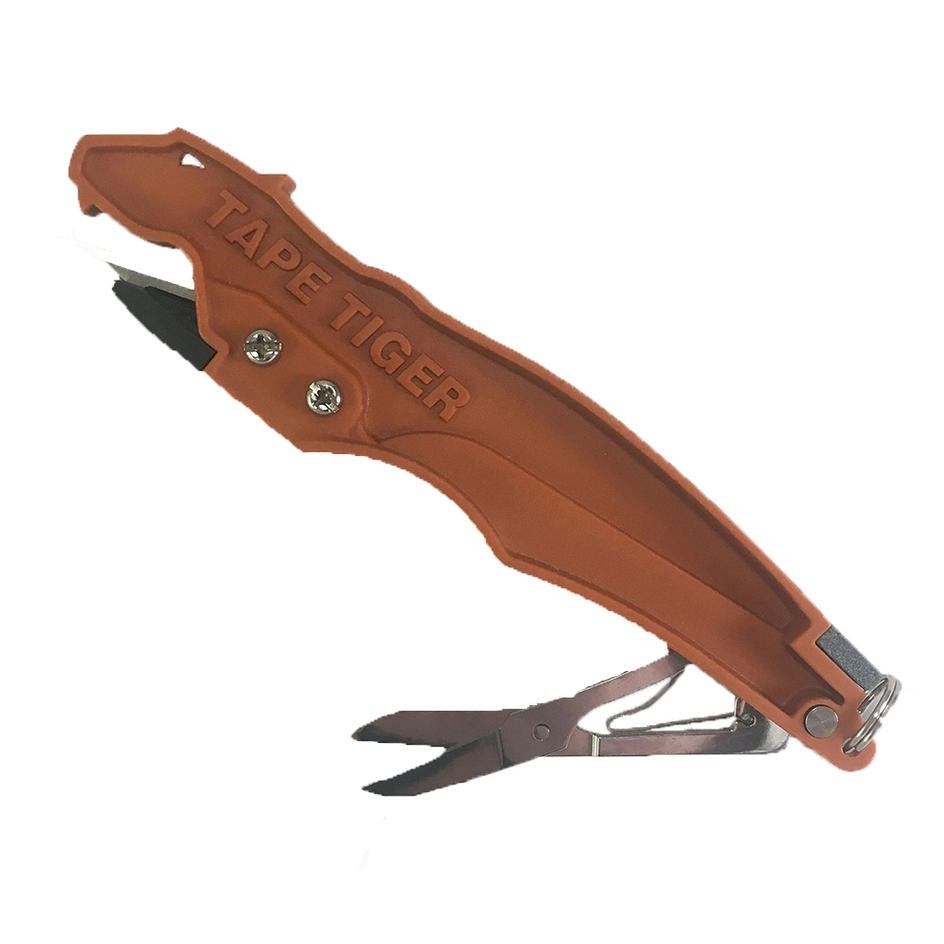Tape Tiger Pro multifunctional tape remover with scissors and skate stone.