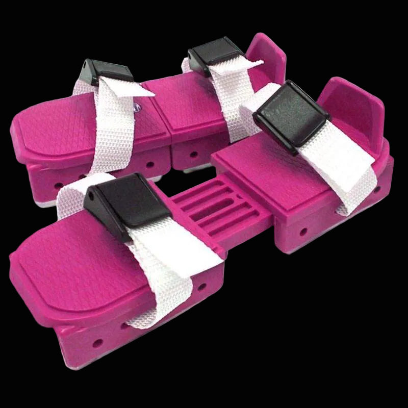 Adjustable pink bob skates with double-runner steel blades for beginners.