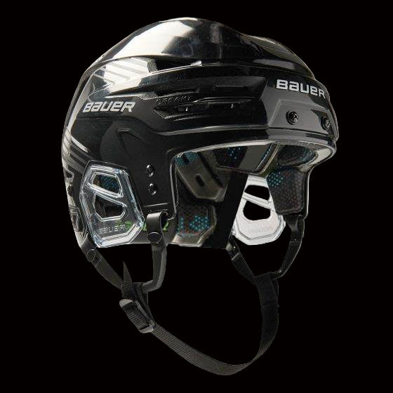 Bauer Re-Akt 85 Helmet in black with protective straps and sleek design.