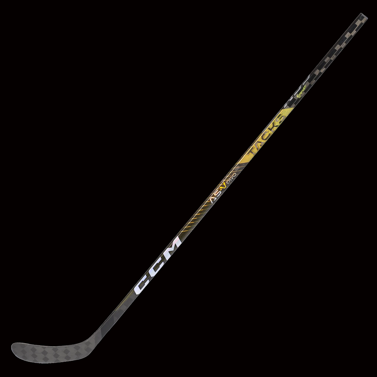 CCM Tacks AS-V Pro Hockey Stick featuring modern mid kickpoint and customizable namebar.
