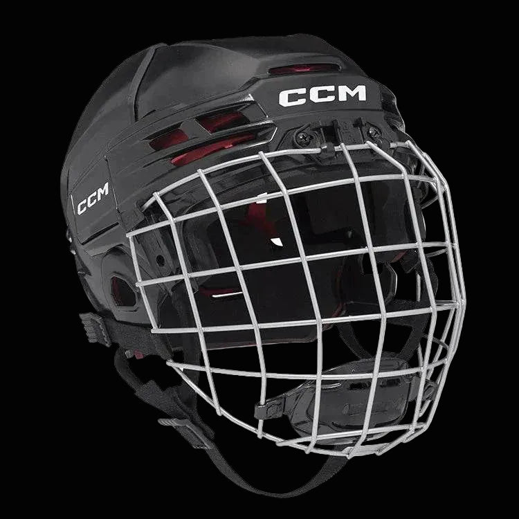 CCM Tacks 70 Helmet Combo for young hockey players, featuring tool-free adjustment and vented shell for comfort and protection.