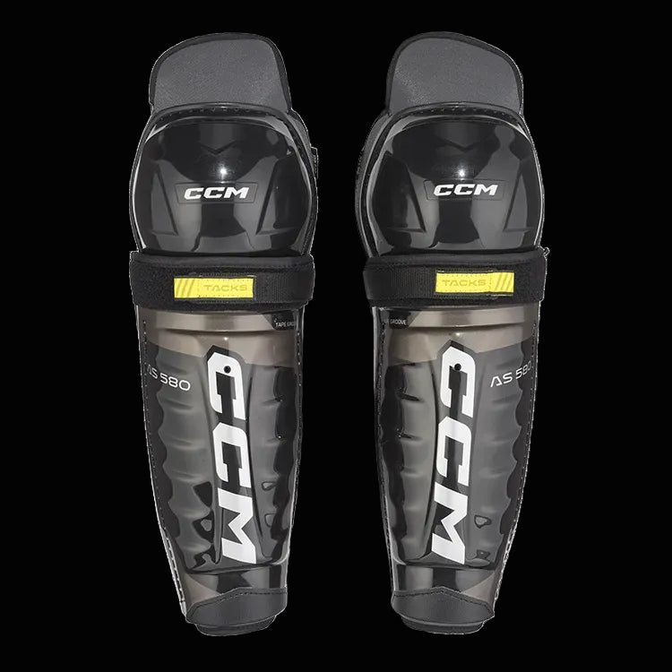 CCM Tack AS-580 Shin Guards with anatomical shield design for protection and comfort.