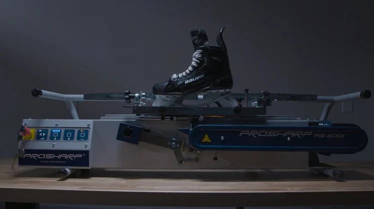 Skate sharpening machine preparing skates for optimal gliding.