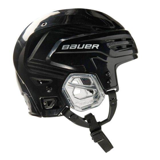 Bauer Re-Akt 85 Helmet in black with chin strap and hexagonal ventilation.