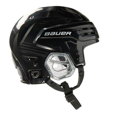 Bauer Re-Akt 85 Helmet in black with chin strap and hexagonal ventilation.
