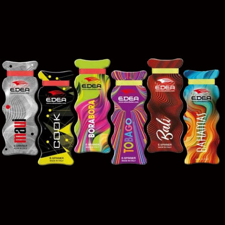 Colorful Edea E-Spinner for skaters with improved rocker and realistic spin, includes two jump bands.