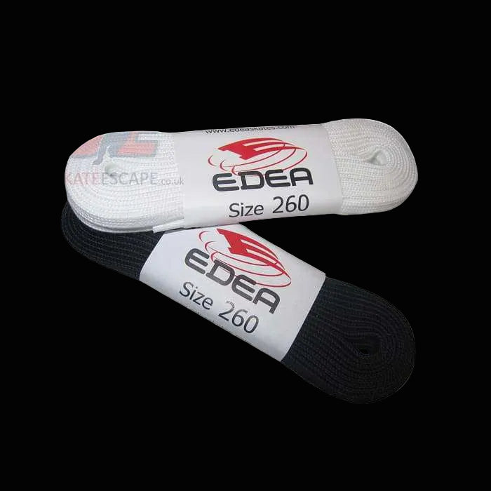 Edea figure skate laces in white and black, size 260, flat tubular polyester for durability.