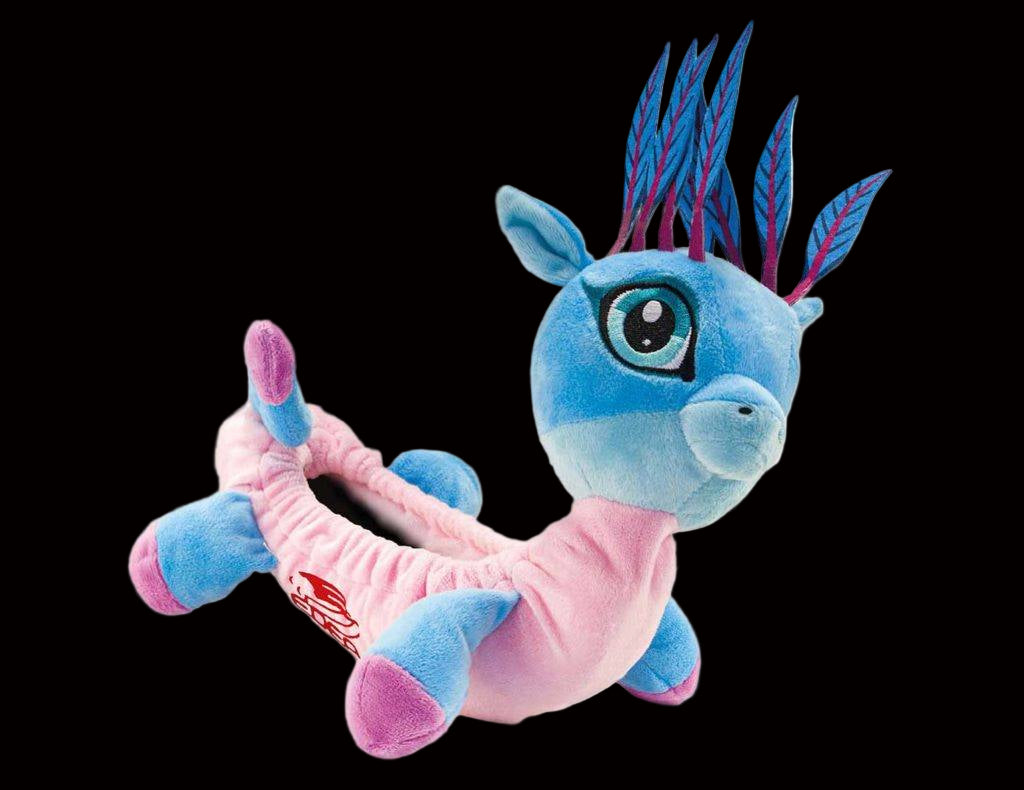 Edea Maxi Blade Buddies plush protector for ice skate blades, blue and pink design.