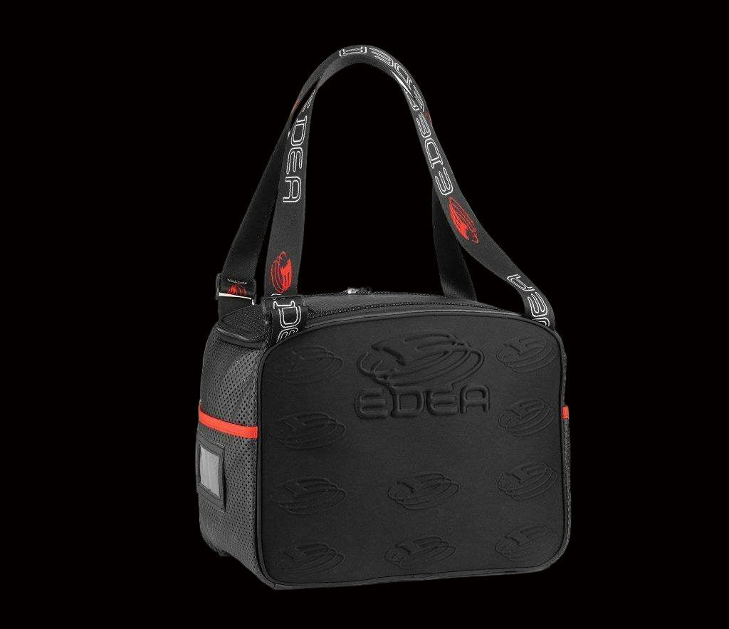 Edea Cube Skate Bag with embossed rigid polyester side panels, ventilated design, adjustable handles, and multiple pockets.