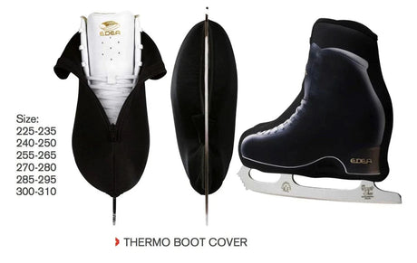 Edea Thermo Boot Covers in black, featuring front zipper and Velcro inserts, available in multiple sizes.