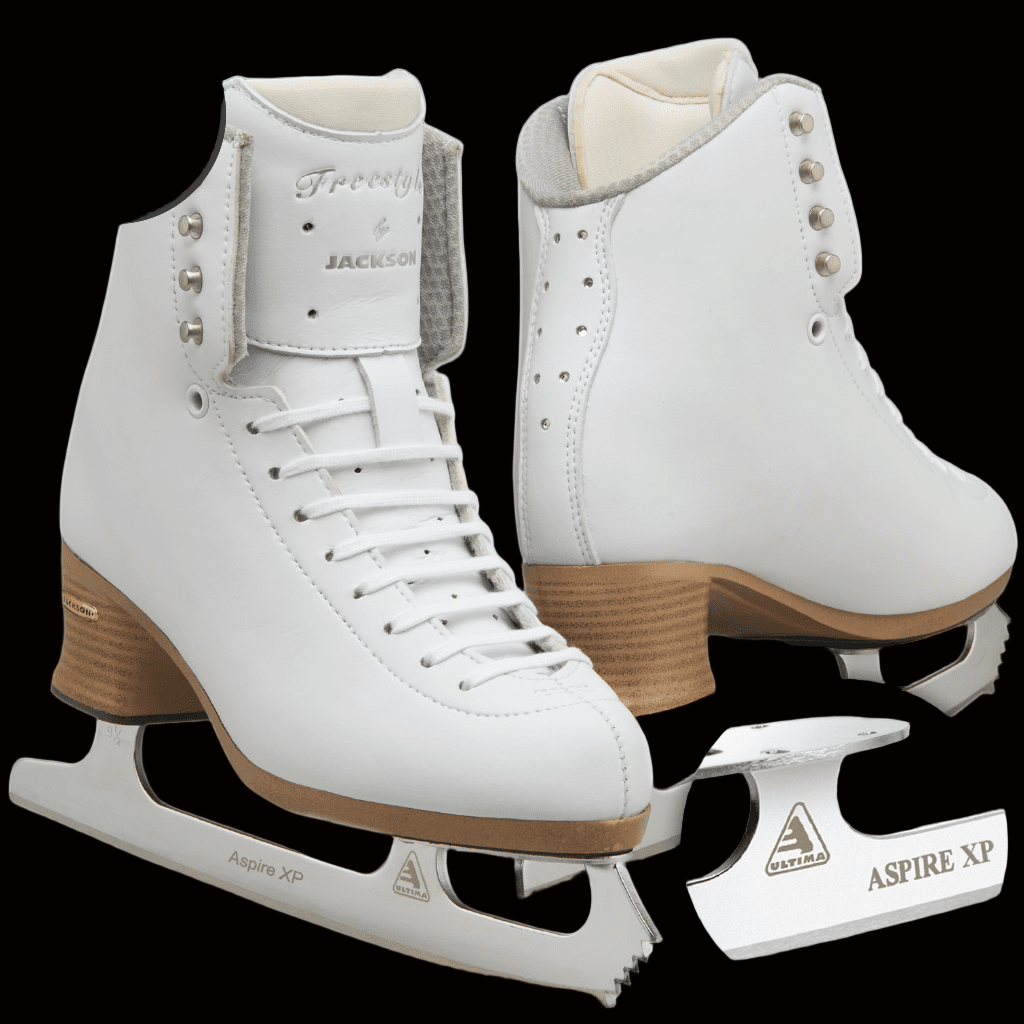 Jackson Freestyle FS2190 Figure Skates with Ultima Aspire XP blade, Swarovski crystals, and lightweight microfiber upper.