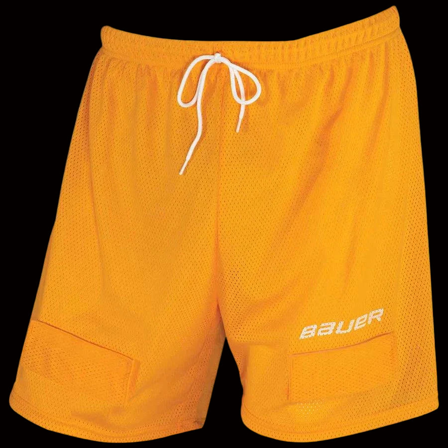 Bauer Core Mesh Jock Short Senior with XO PRO CUP™ and reinforced leg elastics, bright orange color.